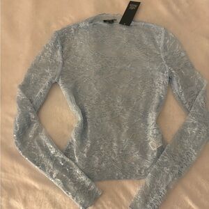 Lace Long Sleeve Top - Light Blue